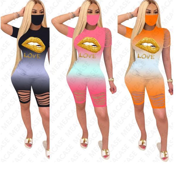 women lips print tracksuit letters color gradient t-shirt shorts sets fashion ripple hole outfit summer two piece clothing sportwear d7609, White 
women lips print tracksuit letters color gradient t-shirt shorts sets fashion ripple hole outfit summer two piece clothing sportwear d7609, White
