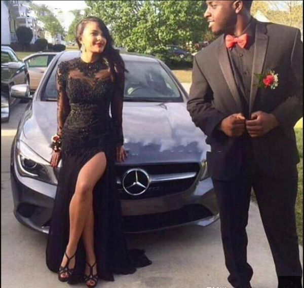 black long sleeves evening dress mermaid black lace sheer appliques prom dress with split vestido robe de soiree
black long sleeves evening dress mermaid black lace sheer appliques prom dress with split vestido robe de soiree
