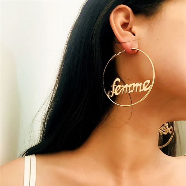 fashionbig hoop earrings ear accessories hyperbole big circle femme baby letter gold color large earrings 2019 brinco, Golden;silver
fashionbig hoop earrings ear accessories hyperbole big circle femme baby letter gold color large earrings 2019 brinco, Golden;silver