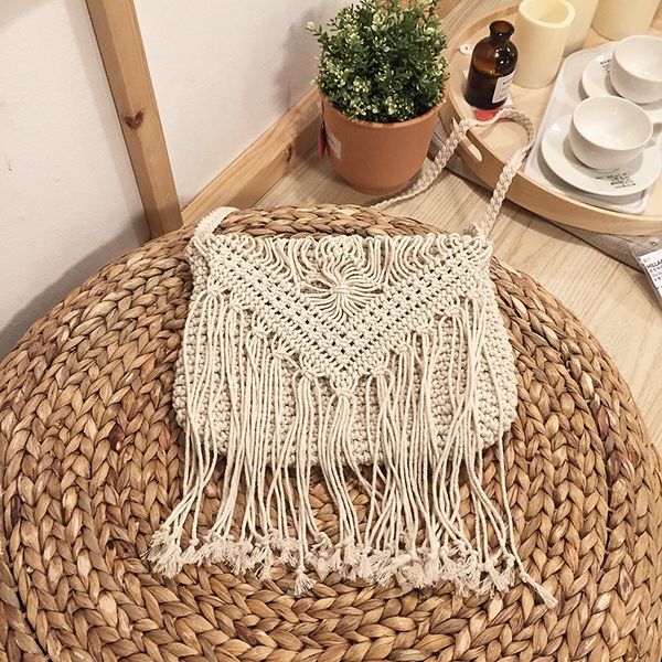 bohemian cotton rope weaved tassel should bad mini bag mori girl