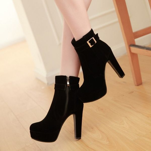 autumn and winter platform women's shoes with suede and black ankle boots fashion joker boots women's