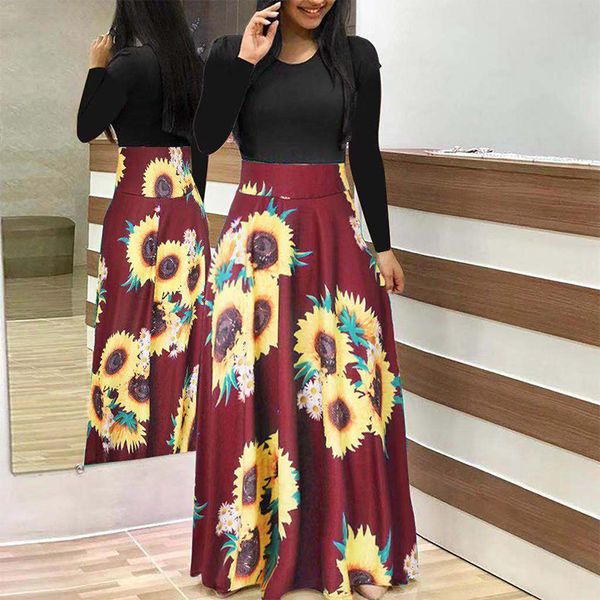 women slim round neck dress casual sunflower printed long sleeve cocktail club, Black;gray
women slim round neck dress casual sunflower printed long sleeve cocktail club, Black;gray
