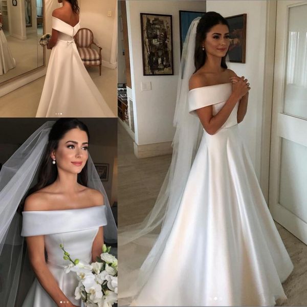 simple satin wedding dresses off the shoulder boho bridal gowns back bow covered button back vestidos de novia beach wedding dress, White
simple satin wedding dresses off the shoulder boho bridal gowns back bow covered button back vestidos de novia beach wedding dress, White