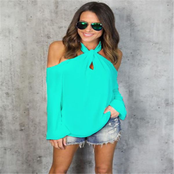 women off shoulder blouse 2017 summer ladies halter long sleeve chiffon solid causal loose blusas plus size xl, White
women off shoulder blouse 2017 summer ladies halter long sleeve chiffon solid causal loose blusas plus size xl, White