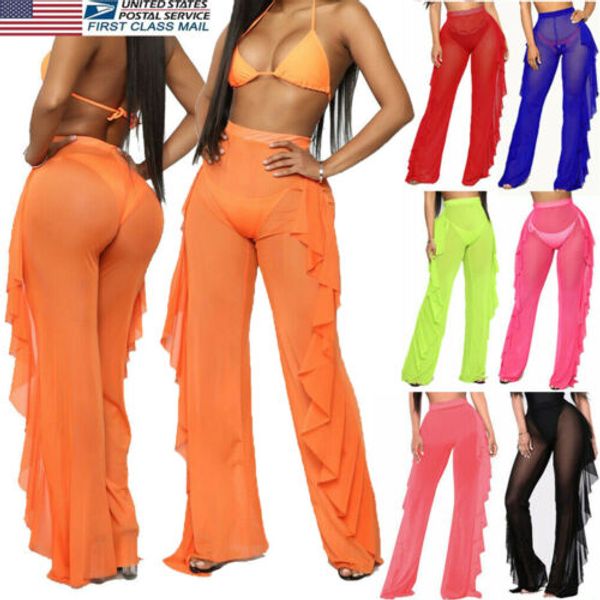 new ruffle women beach mesh pants sheer wide leg pants transparent see through sea holiday cover up bikini trouser pantalon, Black;white
new ruffle women beach mesh pants sheer wide leg pants transparent see through sea holiday cover up bikini trouser pantalon, Black;white