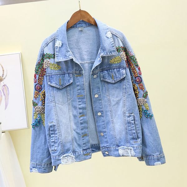 sexemara fashion the new loose beading color sequin hole denim jacket ing, Black;brown
sexemara fashion the new loose beading color sequin hole denim jacket ing, Black;brown