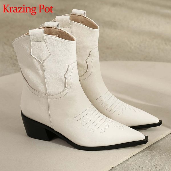 krazing pot 2019 genuine leather pointed toe online star med heels superstar vacation slip on sewing decoration ankle boots l21, Black
krazing pot 2019 genuine leather pointed toe online star med heels superstar vacation slip on sewing decoration ankle boots l21, Black