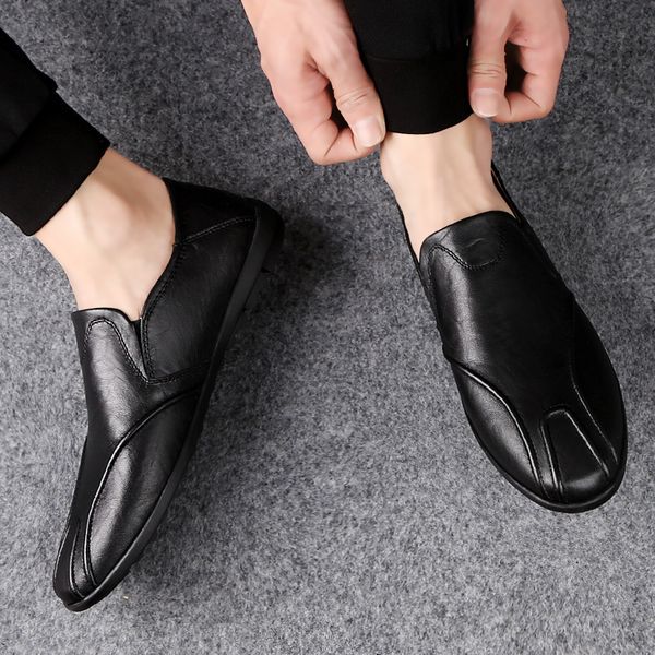 british trend men's leather shoes leather casual shoes breathable, Black