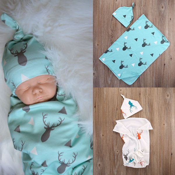 

Toddler kids Baby girls boys clothes animal print Blanket Soft Sleeping Swaddle Muslin Wrap Geometry Hat 2pc cotton outfit