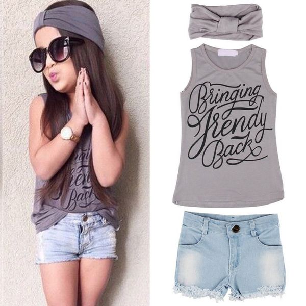 baby girls gray letter print vest +denim pants shorts+headband 3 pcs suit outfit fashion clothing set kids summer clothes, White
baby girls gray letter print vest +denim pants shorts+headband 3 pcs suit outfit fashion clothing set kids summer clothes, White