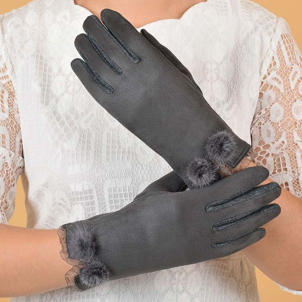 women warm winter glove soft faux suede thick mitten full finger glove lovely plush ball lace mittens guantes mujer #l, Blue;gray
women warm winter glove soft faux suede thick mitten full finger glove lovely plush ball lace mittens guantes mujer #l, Blue;gray