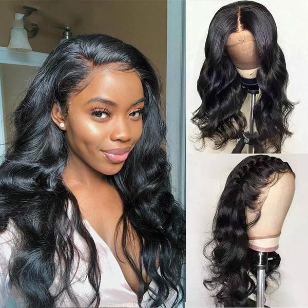 lace frontal human hair wigs 13x4 body wave lace frontal wig pre plucked hairline raw indian remy human hair wigs 150%, Black