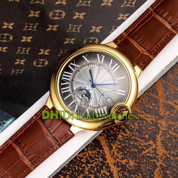 2019 new mens watch moon phase multi-function automatic movement 316l steel case auto date leisure leather strap 43mm 12mm montre de luxe, Slivery;brown
2019 new mens watch moon phase multi-function automatic movement 316l steel case auto date leisure leather strap 43mm 12mm montre de luxe, Slivery;brown