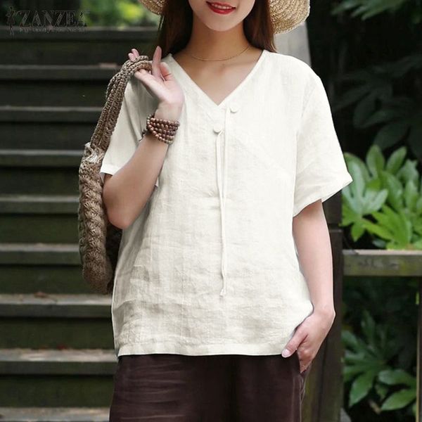 2020 summer solid blouse zanzea vintage v-neck cotton shirts women casual short sleeve blusas chemise female robe tunic, White
2020 summer solid blouse zanzea vintage v-neck cotton shirts women casual short sleeve blusas chemise female robe tunic, White