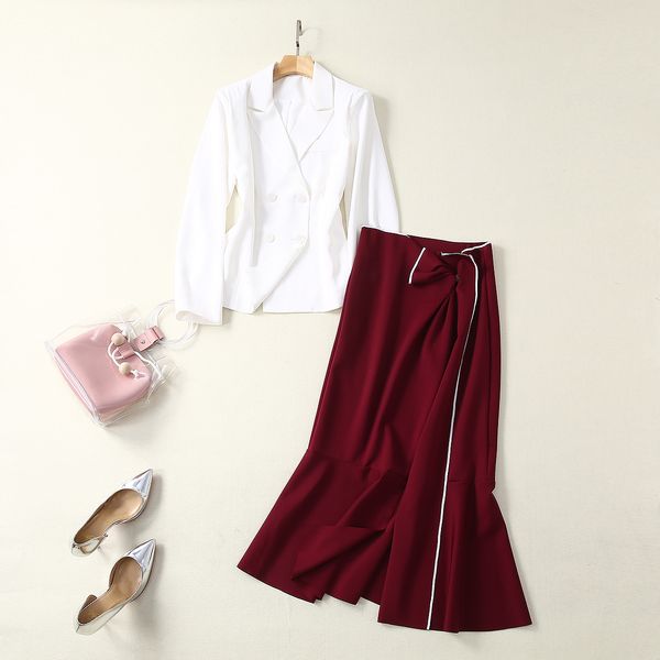 european and american women's dress 2019 summer new style long-sleeved double-breasted coat bow fishtail skirt suit, White
european and american women's dress 2019 summer new style long-sleeved double-breasted coat bow fishtail skirt suit, White