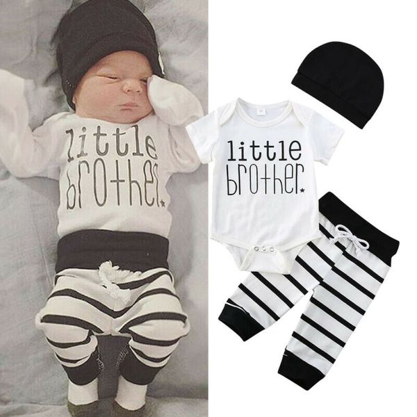 3pcs boys clothing infant baby boy long sleeve letter romper bodysuit stripe pant beanie hat outfit clothes set, White
3pcs boys clothing infant baby boy long sleeve letter romper bodysuit stripe pant beanie hat outfit clothes set, White