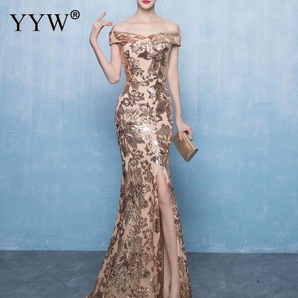 off the shoulder sequins evening party dress women floral gold sequins long formal gowns side slit elegant mermaid dresses, White;black
off the shoulder sequins evening party dress women floral gold sequins long formal gowns side slit elegant mermaid dresses, White;black