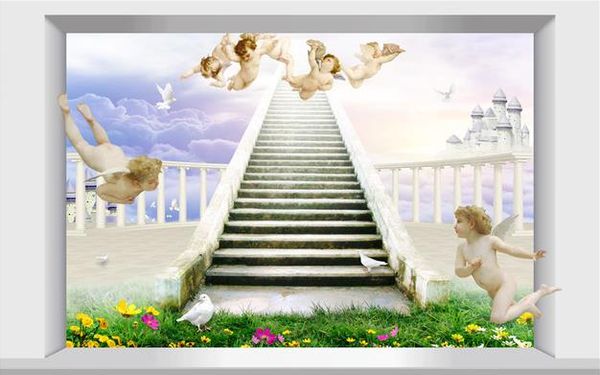 

3d волшебный сказочный мир маленький ангел голубь лестница тв фон стена 3d стереоскопические обои