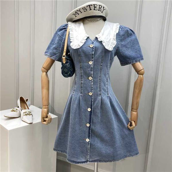 sweet doll collar short sleeve denim dress 2020 summer new retro puff sleeve jeans a-line dress summer dresses jfmhrx femme, Black;gray
sweet doll collar short sleeve denim dress 2020 summer new retro puff sleeve jeans a-line dress summer dresses jfmhrx femme, Black;gray