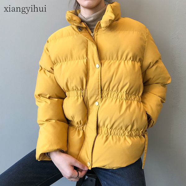 2019 winter stand collar long sleeve drawstring waist to keep warm cotton coat yellow korean style women's thermal parkas, Black
2019 winter stand collar long sleeve drawstring waist to keep warm cotton coat yellow korean style women's thermal parkas, Black