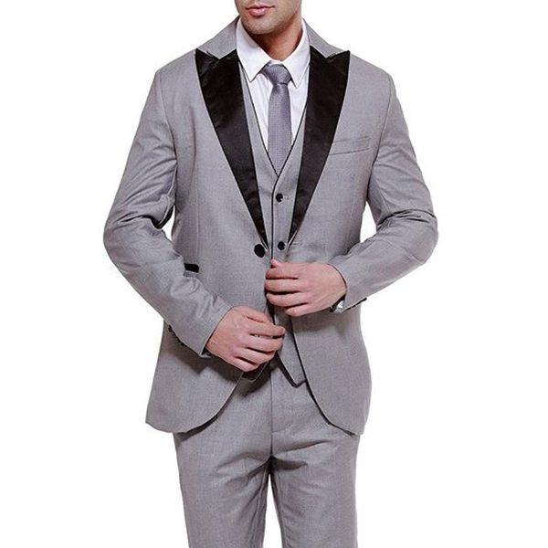 one button light grey groom tuxedos peak lapel men suits 3 pieces wedding/prom/dinner blazer (jacket+pants+vest+tie) w593, Black;gray
one button light grey groom tuxedos peak lapel men suits 3 pieces wedding/prom/dinner blazer (jacket+pants+vest+tie) w593, Black;gray