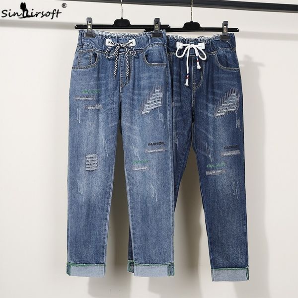 stretch high waist harlan pencil jeans woman 2019 korean style loose ripped boyfriend mom jeans elastic waist denim pants femme, Blue
stretch high waist harlan pencil jeans woman 2019 korean style loose ripped boyfriend mom jeans elastic waist denim pants femme, Blue