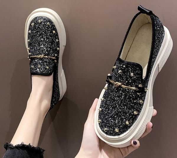 women's shoes fashion spring new thick bottom lazy casual bling rivet shoes korean wild student, Black
women's shoes fashion spring new thick bottom lazy casual bling rivet shoes korean wild student, Black