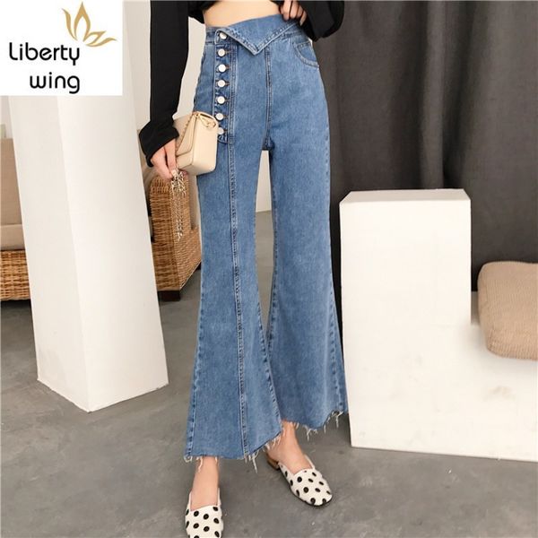 women's jeans 2021 autumn single breasted button wide leg pants womens washed high waist slim fit denim flare trousers, Blue
women's jeans 2021 autumn single breasted button wide leg pants womens washed high waist slim fit denim flare trousers, Blue