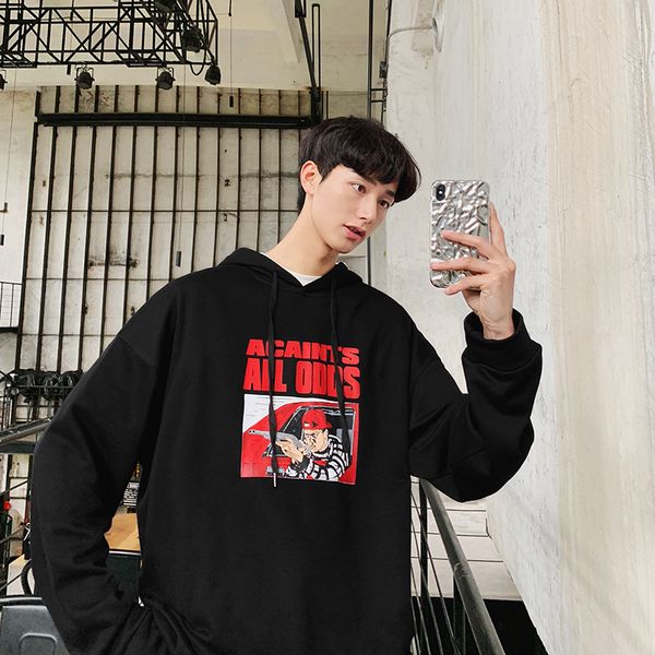 2019 spring new men's youth korean version of harajuku style couple long-sleeved loose stitching contrast color hooded, Black
2019 spring new men's youth korean version of harajuku style couple long-sleeved loose stitching contrast color hooded, Black