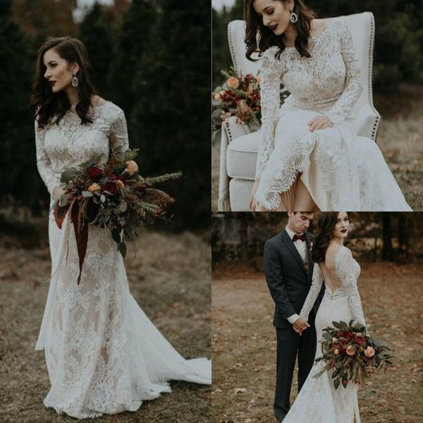 2019 country mermaid wedding dresses lace appliqued bateau neck long sleeve wedding gowns custom made boho bridal dress vestido de novia, White
2019 country mermaid wedding dresses lace appliqued bateau neck long sleeve wedding gowns custom made boho bridal dress vestido de novia, White