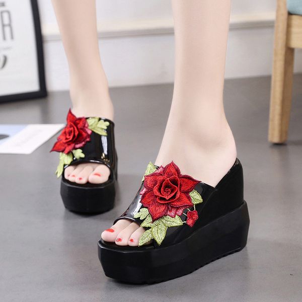 new summer ladies wedges slippers flowers super high heel platform womens slippers embroidered female slippers, Black
new summer ladies wedges slippers flowers super high heel platform womens slippers embroidered female slippers, Black