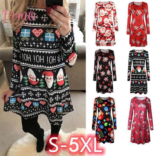 women santa claus elk snowman christmas tree printed dress o neck long sleeve casual loose party dresses christmas gifts, Black;gray
women santa claus elk snowman christmas tree printed dress o neck long sleeve casual loose party dresses christmas gifts, Black;gray