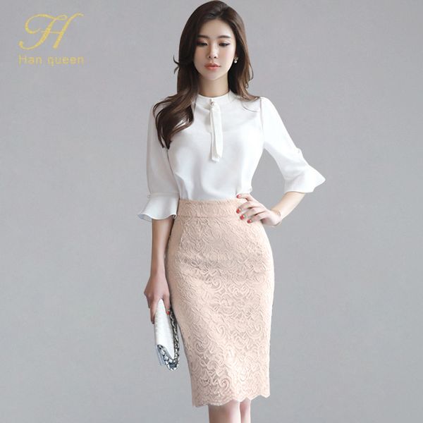 h han queen 2019 new women flare sleev chiffon wide match blouses and high waist lace pencil bodycon skirt 2 pieces ol work set, White
h han queen 2019 new women flare sleev chiffon wide match blouses and high waist lace pencil bodycon skirt 2 pieces ol work set, White