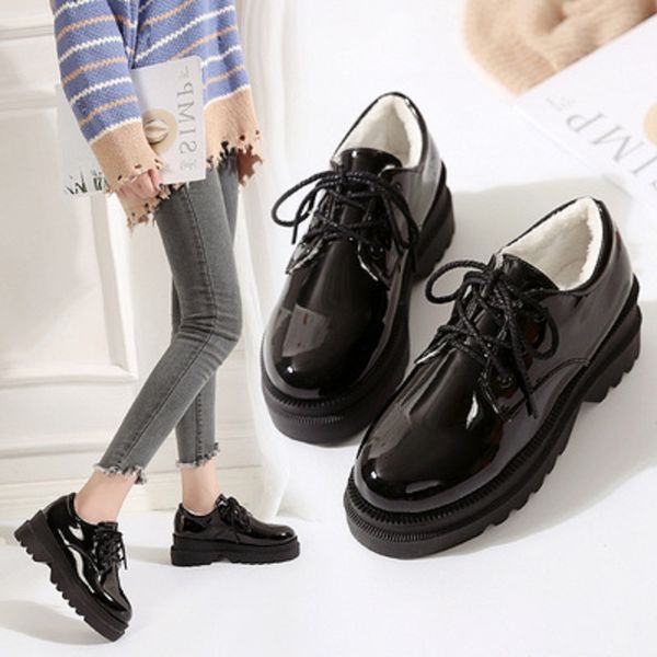 autumn and winter new black thick bottom plus velvet warm small shoes fashion british style patent leather shoes casual
autumn and winter new black thick bottom plus velvet warm small shoes fashion british style patent leather shoes casual