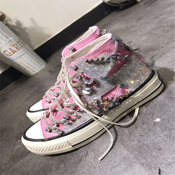 original homemade new thai heavy work super flash handmade beaded sequins high to help increase canvas shoes tide shoes, Black
original homemade new thai heavy work super flash handmade beaded sequins high to help increase canvas shoes tide shoes, Black