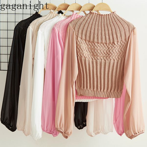 gaganight patchwork women sweater long chiffon sleeves half turtleneck ruched pullovers female elegant jumper solid pull femme, White;black
gaganight patchwork women sweater long chiffon sleeves half turtleneck ruched pullovers female elegant jumper solid pull femme, White;black