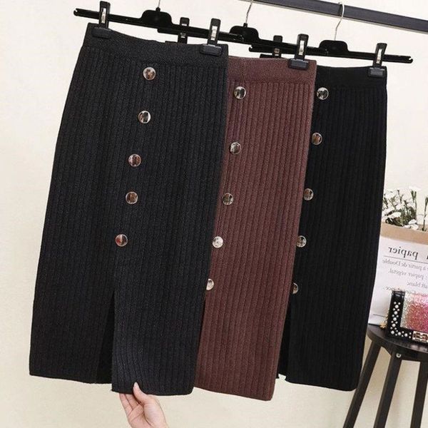 women knit high waist step skirt fashion split mid-long button solid slim color big hip skirt, Black
women knit high waist step skirt fashion split mid-long button solid slim color big hip skirt, Black
