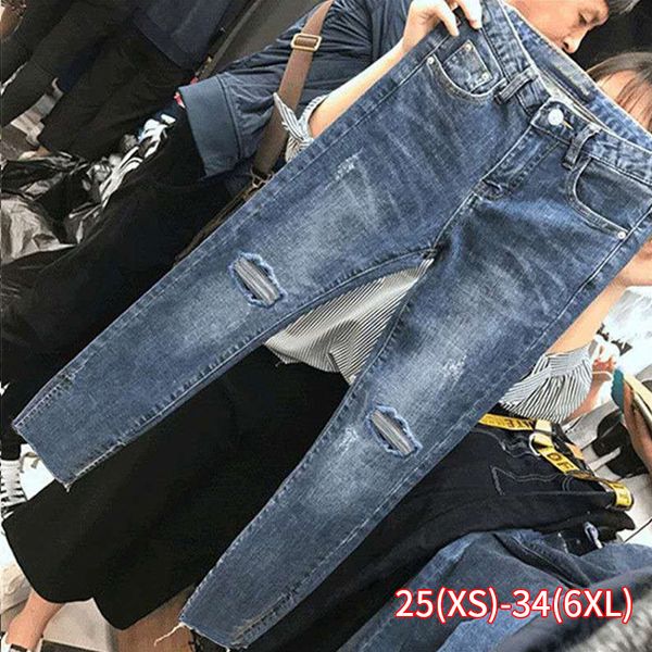 large size tight korean students jeans high-waisted jeans women ankle length stretch hole woman skinny pencil pants, Blue
large size tight korean students jeans high-waisted jeans women ankle length stretch hole woman skinny pencil pants, Blue
