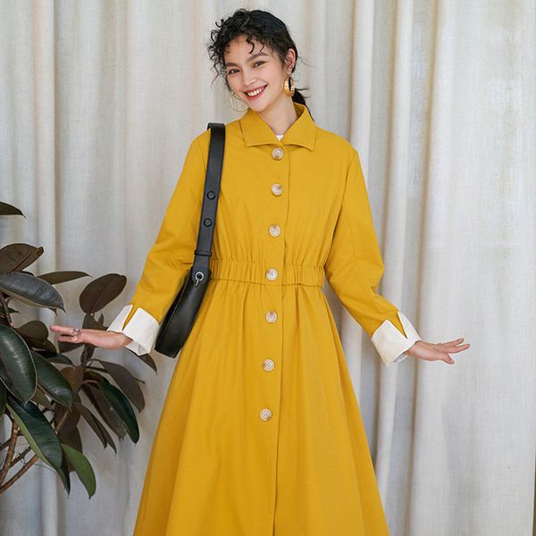 yellow waist hugging feng yi qun spring 2019 new style korean-style women's wear fold-down collar elegant large hem dress, White;black
yellow waist hugging feng yi qun spring 2019 new style korean-style women's wear fold-down collar elegant large hem dress, White;black