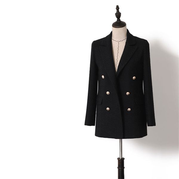 handmade luxury blazer suits for women fashion notched collar double breasted solid black wool blazers coat, White;black
handmade luxury blazer suits for women fashion notched collar double breasted solid black wool blazers coat, White;black