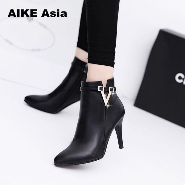 2018 spring autumn stiletto thin high heels pointed toe faux leather zipper style ankle womens boots bota feminina, Black
2018 spring autumn stiletto thin high heels pointed toe faux leather zipper style ankle womens boots bota feminina, Black