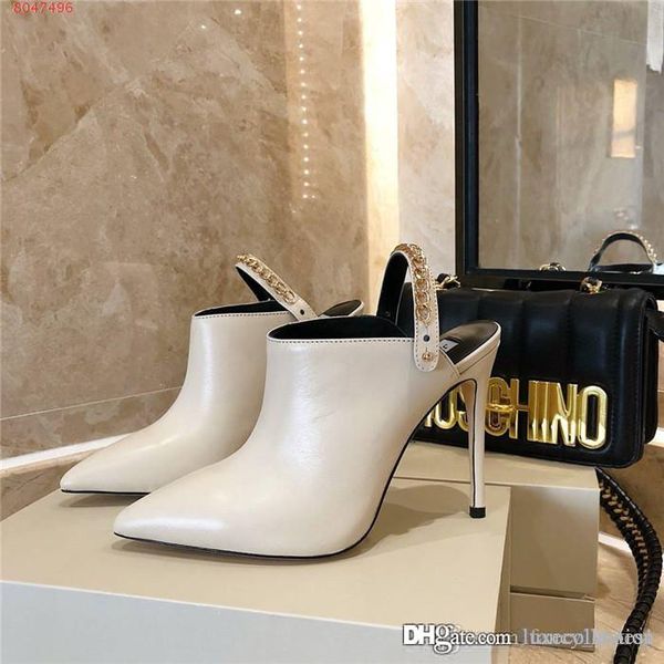 the latest womens spring and summer chic chain laces heels stiletto heel leather pointed toe cool slippers heel 10.5 cm with box, Black
the latest womens spring and summer chic chain laces heels stiletto heel leather pointed toe cool slippers heel 10.5 cm with box, Black