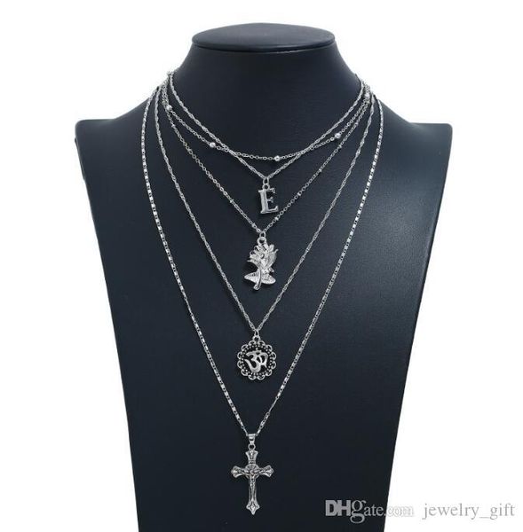 2019 europe and the united states new retro simple letters flower pendants ornaments female personality wild multi-layer necklace, Silver
2019 europe and the united states new retro simple letters flower pendants ornaments female personality wild multi-layer necklace, Silver