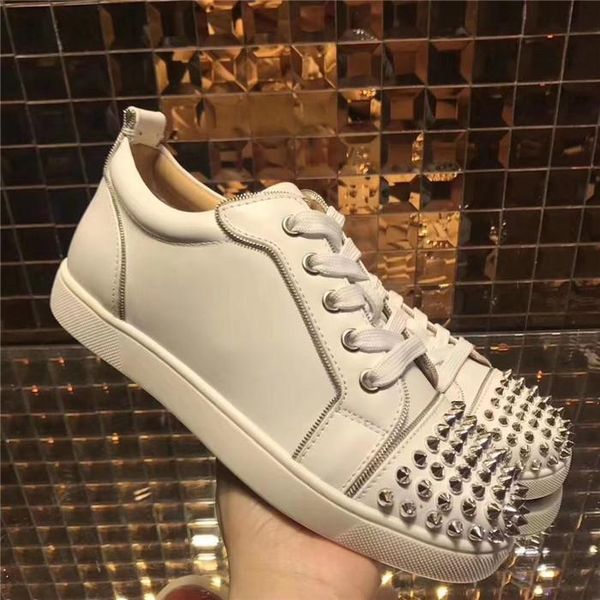 men women genuine leather luxury party wedding shoes with box designer spike sneakers low cut spikes red bottom lace-up casual shoes flats, Black
men women genuine leather luxury party wedding shoes with box designer spike sneakers low cut spikes red bottom lace-up casual shoes flats, Black