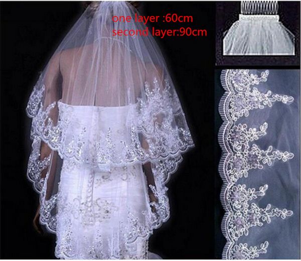 short white and ivory tulle 2-layer bridal veil with comb 90cm lenght lace applique wedding veils bridal accessories 2019, Black
short white and ivory tulle 2-layer bridal veil with comb 90cm lenght lace applique wedding veils bridal accessories 2019, Black