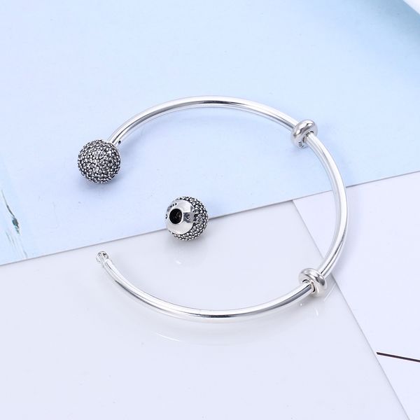 original 925 sterling silver quality moments open bangle pave caps with cubic zirconia bracelet fit bead charm fashion jewelry, Black
original 925 sterling silver quality moments open bangle pave caps with cubic zirconia bracelet fit bead charm fashion jewelry, Black