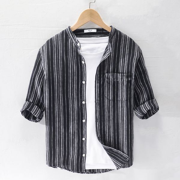 striped stand collar three-quarter sleeve pure linen shirts men brand italy stripe shirt for men comfortable casual shirt mens, White;black
striped stand collar three-quarter sleeve pure linen shirts men brand italy stripe shirt for men comfortable casual shirt mens, White;black