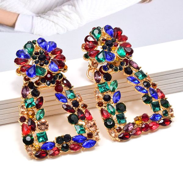 new fashion gold metal colorful rhinestone dangle drop earrings high-quality za crystal jewelry accessories for women wholesale, Silver
new fashion gold metal colorful rhinestone dangle drop earrings high-quality za crystal jewelry accessories for women wholesale, Silver