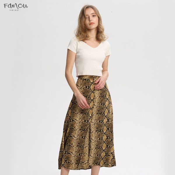 Elegant Women Snake Ba157 Print Midi Skirt Faldas Mujer Side Zipper Design Female Casual Streetwear Chic Skirts