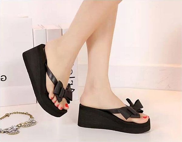 women fashion platform mid heel flip flops beach sandals bowknot slippers shoes, Black
women fashion platform mid heel flip flops beach sandals bowknot slippers shoes, Black